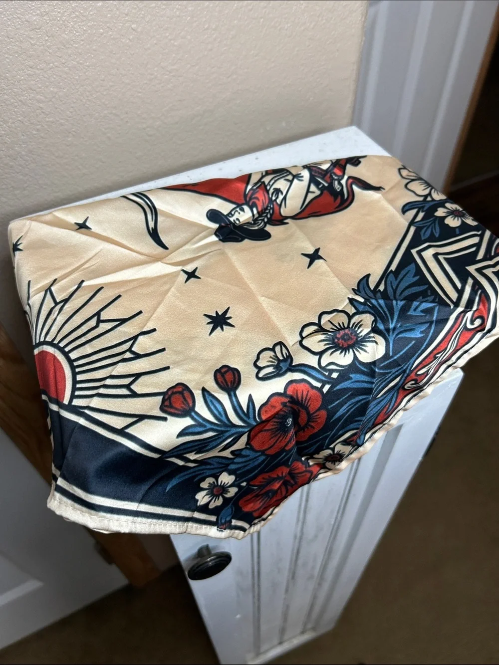 Western Cowboy and Longhorn Bandana Scarf - Red, Navy, Cream
